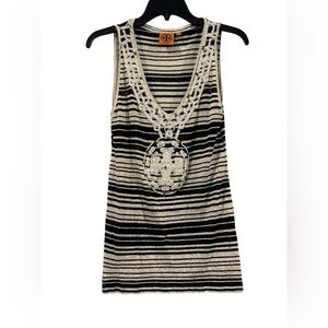 Women’s Tory Burch Brylyn Stripped Beaded Logo Tank Top: Size Large